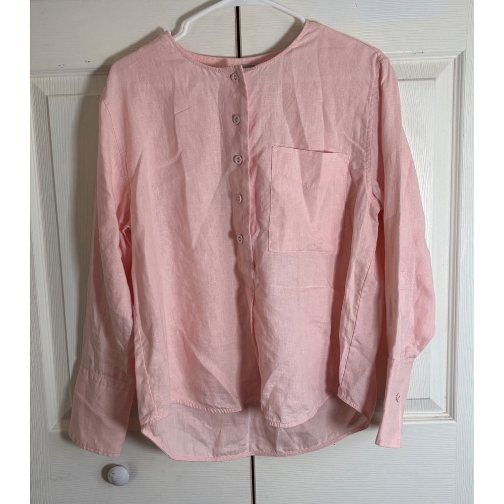Everlane Pink Linen Collarless Button Down Shirt Long Sleeve Size 8